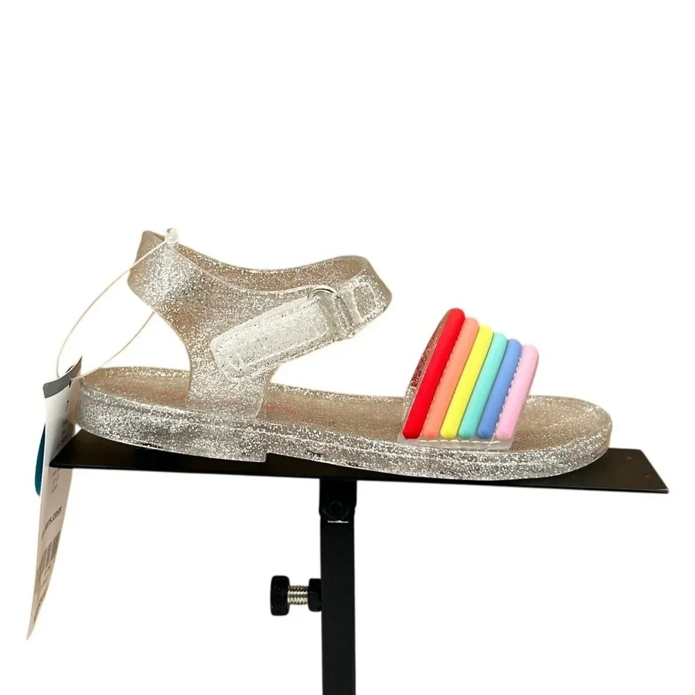 Carters Toddler Girls Jelly Sandals Size 8 Silver Rainbow Flexible & Lightweight